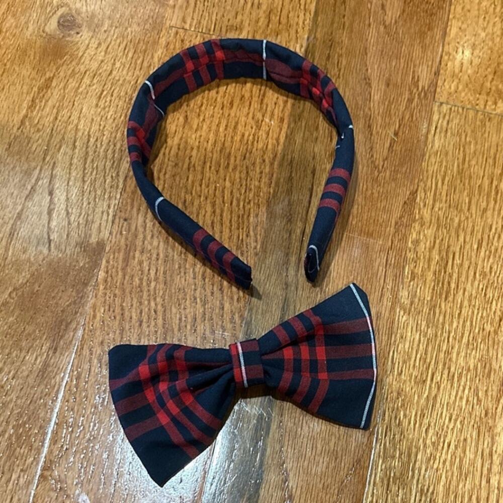 Girls School Uniform Bow and headband set  Lands End Large Plaid